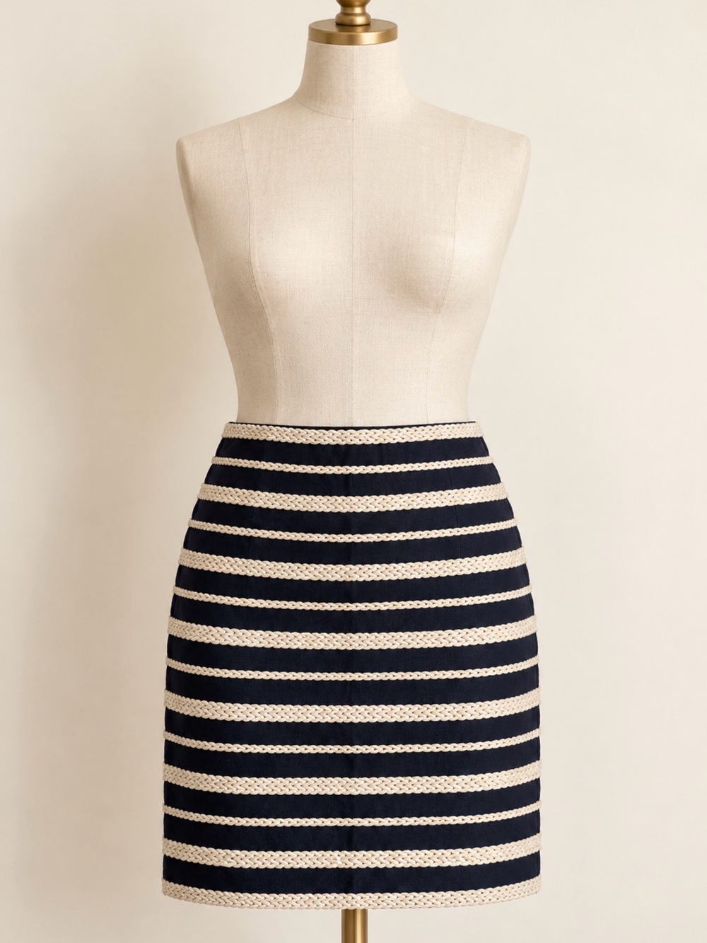Max Studio Navy and Cream Striped Pencil Skirt